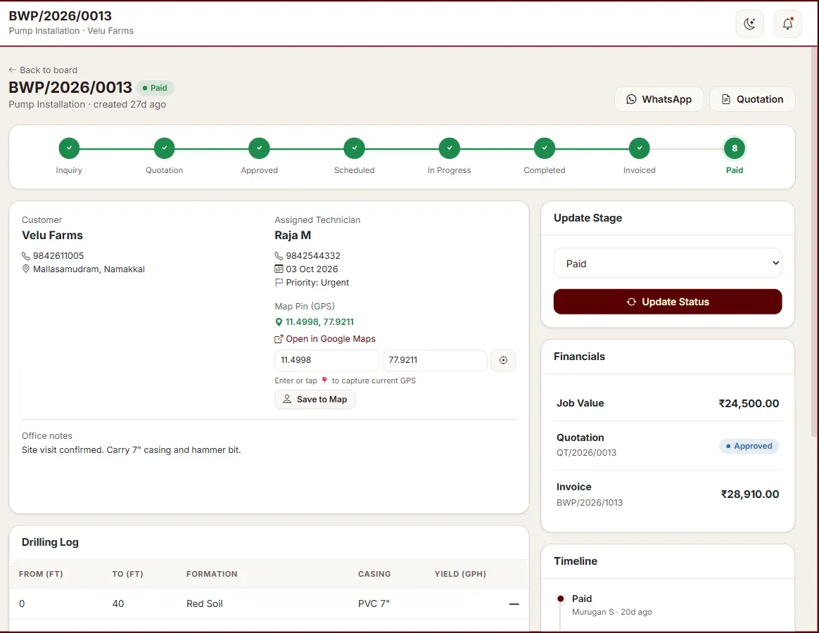 Customer portal in BorewellPro